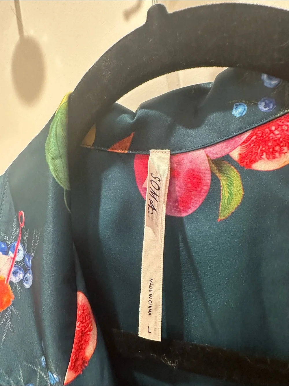 Soma Teal Satin Fruit-Print Pajama Set